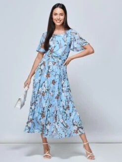 Giana Floral Midi Dress, Light Blue