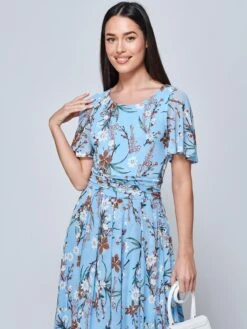 Giana Floral Midi Dress, Light Blue -DORIA Clothing Shop TL 162 6 LIGHTBLUE 3