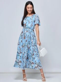 Giana Floral Midi Dress, Light Blue -DORIA Clothing Shop TL 162 6 LIGHTBLUE 6