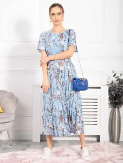 Giana Floral Midi Dress, Light Blue -DORIA Clothing Shop TL 162 6LightBlue 3