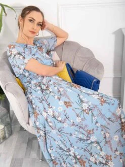 Giana Floral Midi Dress, Light Blue -DORIA Clothing Shop TL 162 6LightBlue 7