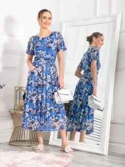 Giana Floral Midi Dress, Royal/Multi -DORIA Clothing Shop TL 162 6RoyalMulti 1