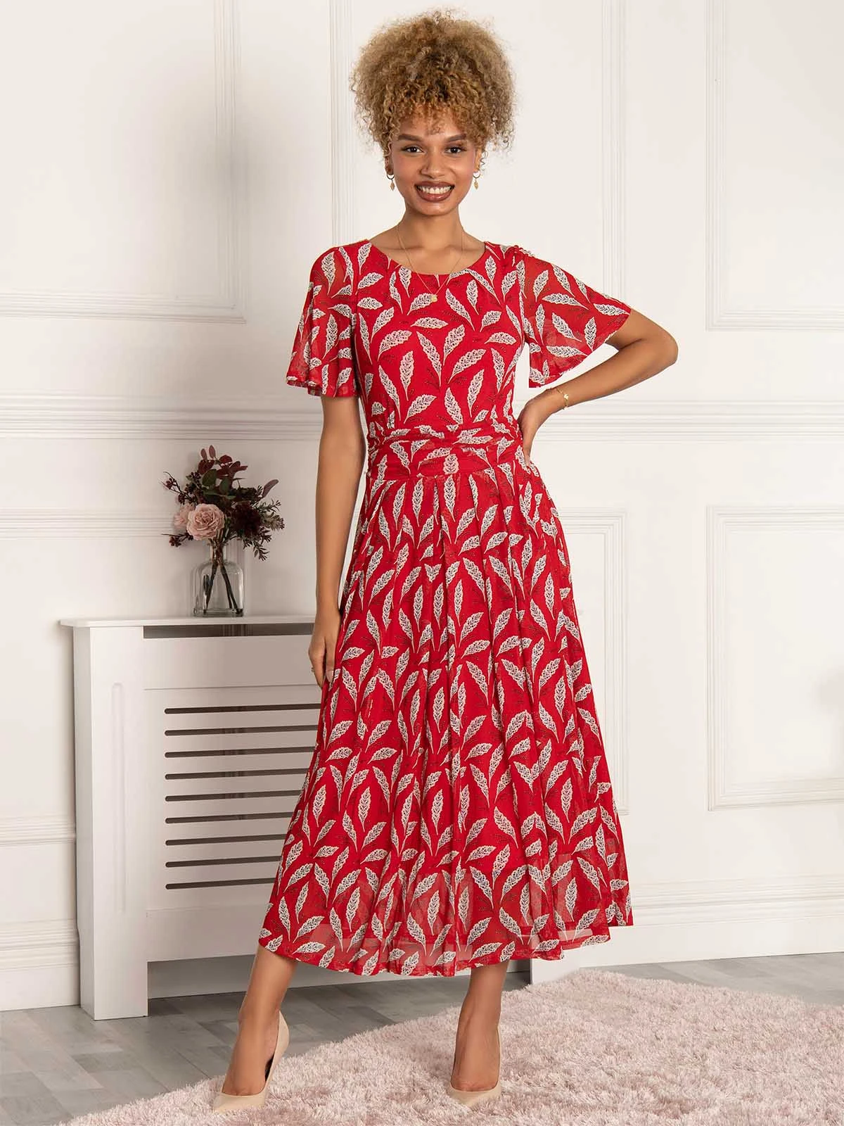 Jolie Moi Giana Mesh Maxi Dress, Red Leafy 8 Jolie Moi Giana Mesh Maxi Dress, Red Leafy - Image 8