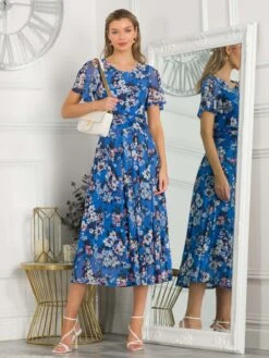Giana Floral Midi Dress, Royal/Multi -DORIA Clothing Shop TL 162 6 RoyalMulti 1