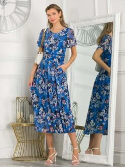 Giana Floral Midi Dress, Royal/Multi -DORIA Clothing Shop TL 162 6 RoyalMulti 2
