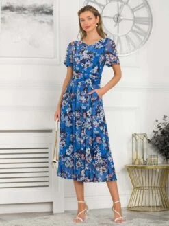 Giana Floral Midi Dress, Royal/Multi -DORIA Clothing Shop TL 162 6 RoyalMulti 5