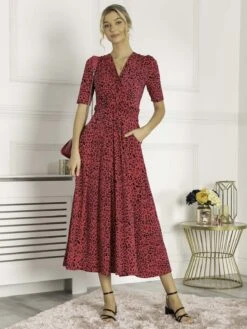 Josie Animal Print Maxi Dress, Cerise -DORIA Clothing Shop TY621133 Cerise 2