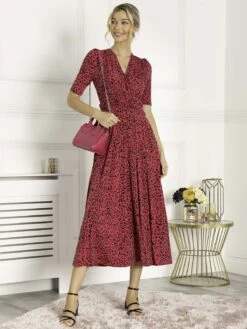 Josie Animal Print Maxi Dress, Cerise -DORIA Clothing Shop TY621133 Cerise 3