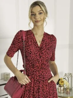 Josie Animal Print Maxi Dress, Cerise -DORIA Clothing Shop TY621133 Cerise 5
