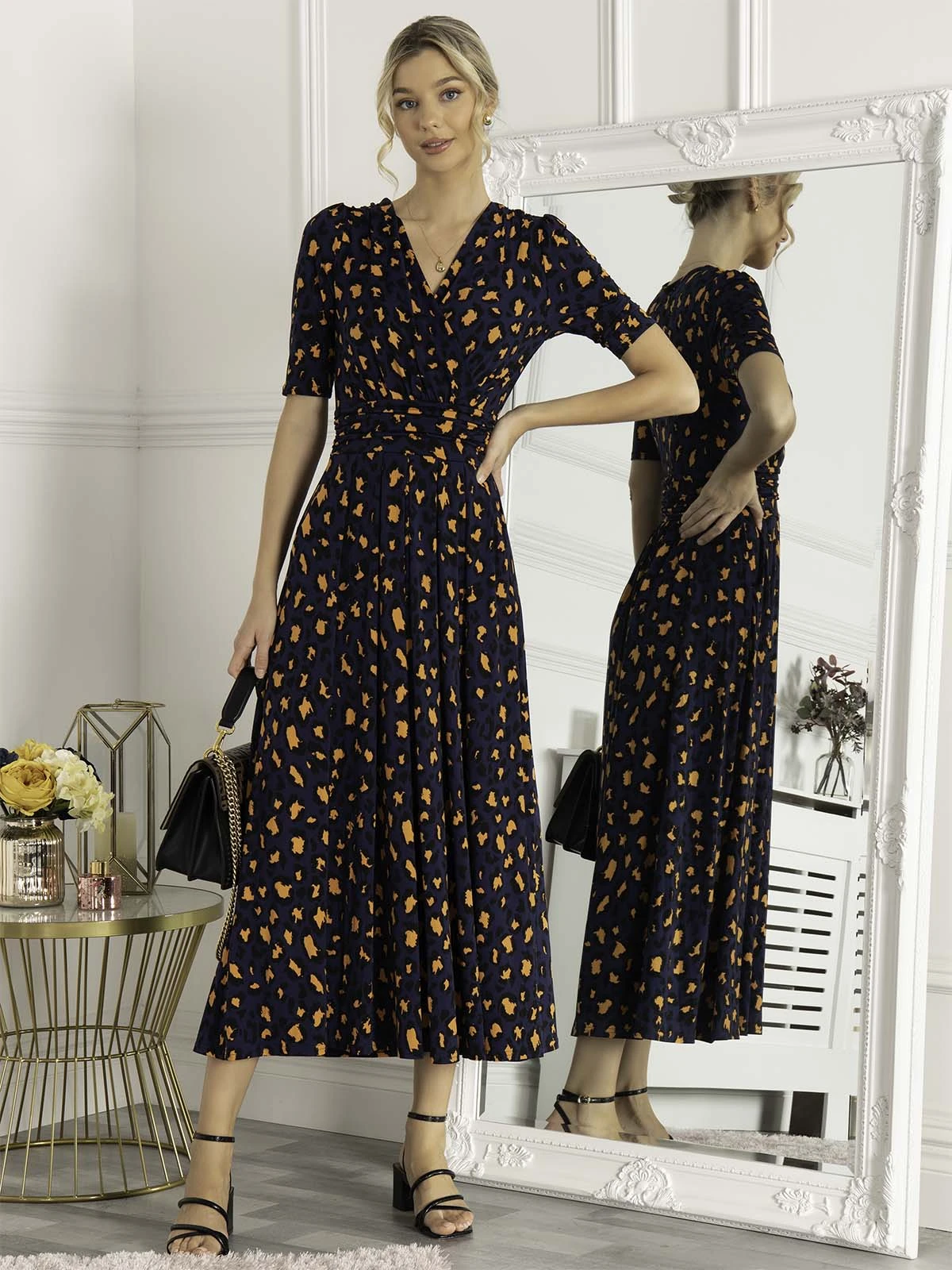 Josie Animal Print Wrap Neck Maxi Dress, Navy Animal 1 Josie Animal Print Wrap Neck Maxi Dress, Navy Animal