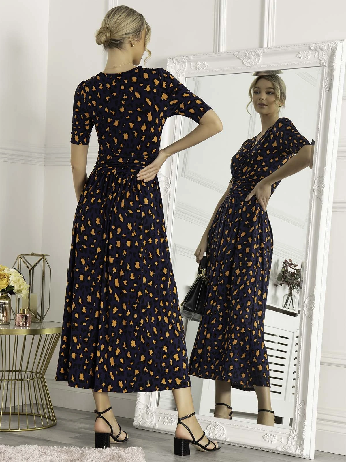 Josie Animal Print Wrap Neck Maxi Dress, Navy Animal 2 Josie Animal Print Wrap Neck Maxi Dress, Navy Animal - Image 2