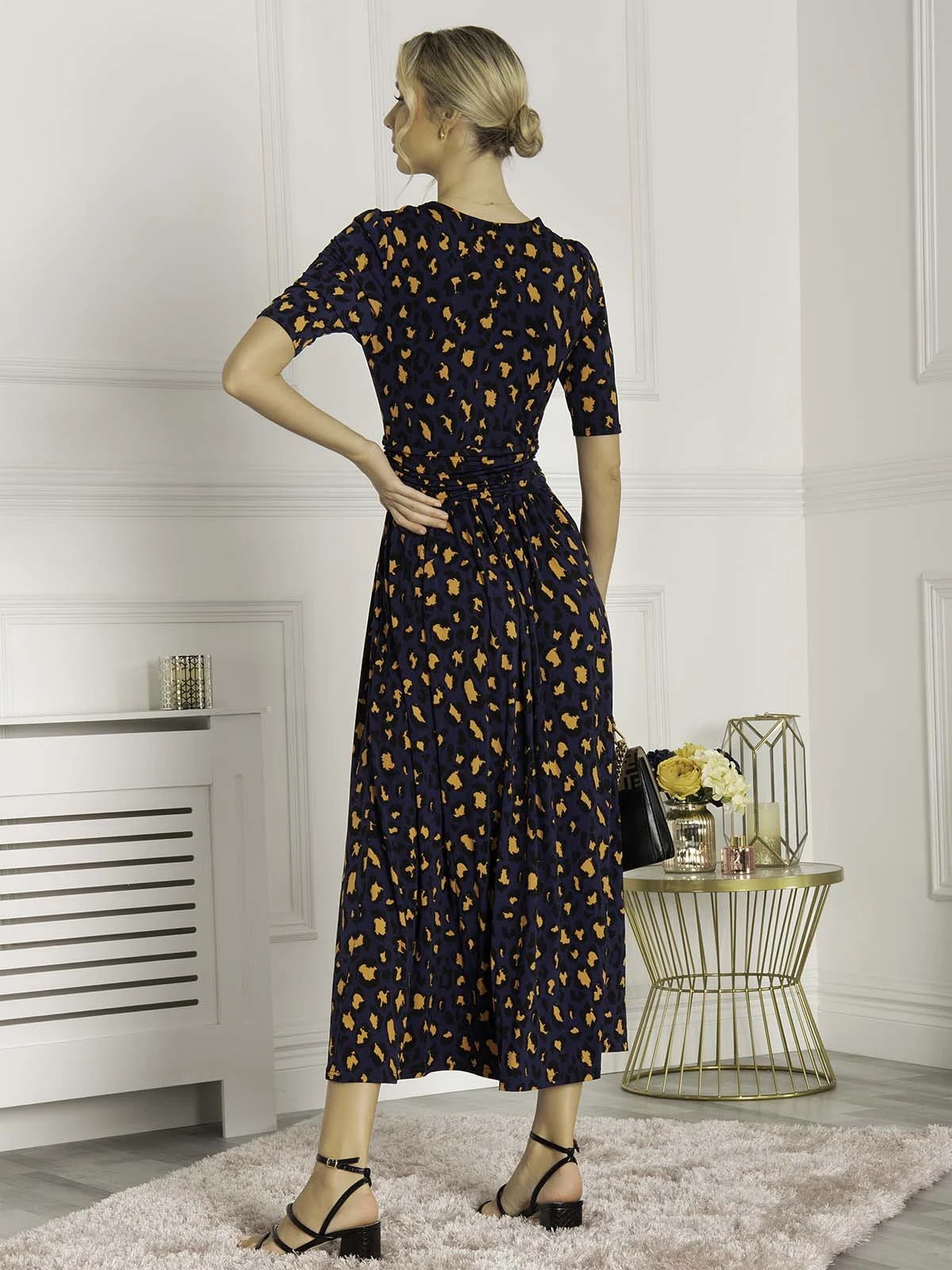 Josie Animal Print Wrap Neck Maxi Dress, Navy Animal 4 Josie Animal Print Wrap Neck Maxi Dress, Navy Animal - Image 4