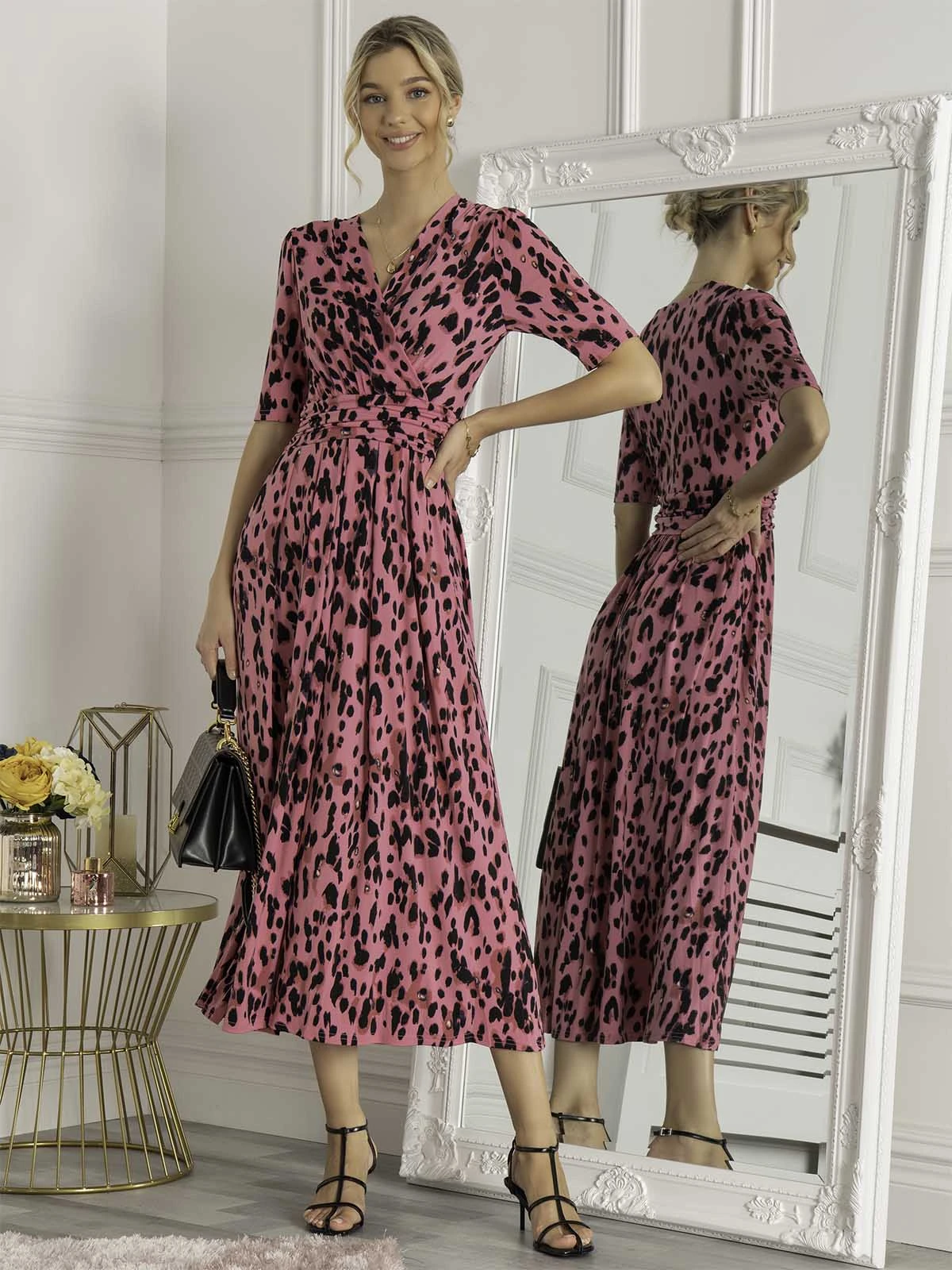 Jolie Moi Animal Print Wrap Neck Maxi Dress, Pink Animal 1 Jolie Moi Animal Print Wrap Neck Maxi Dress, Pink Animal