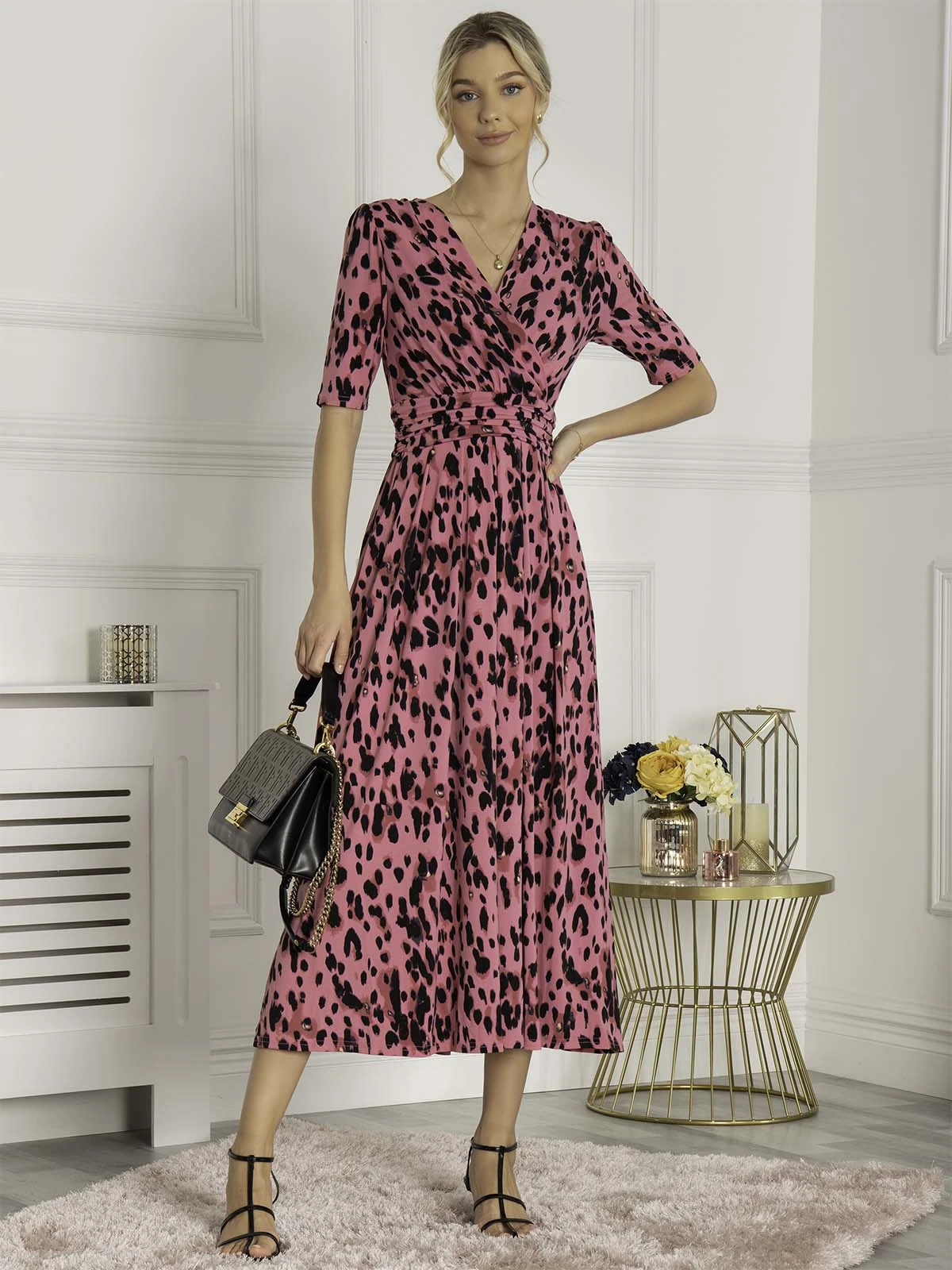 Jolie Moi Animal Print Wrap Neck Maxi Dress, Pink Animal 4 Jolie Moi Animal Print Wrap Neck Maxi Dress, Pink Animal - Image 4