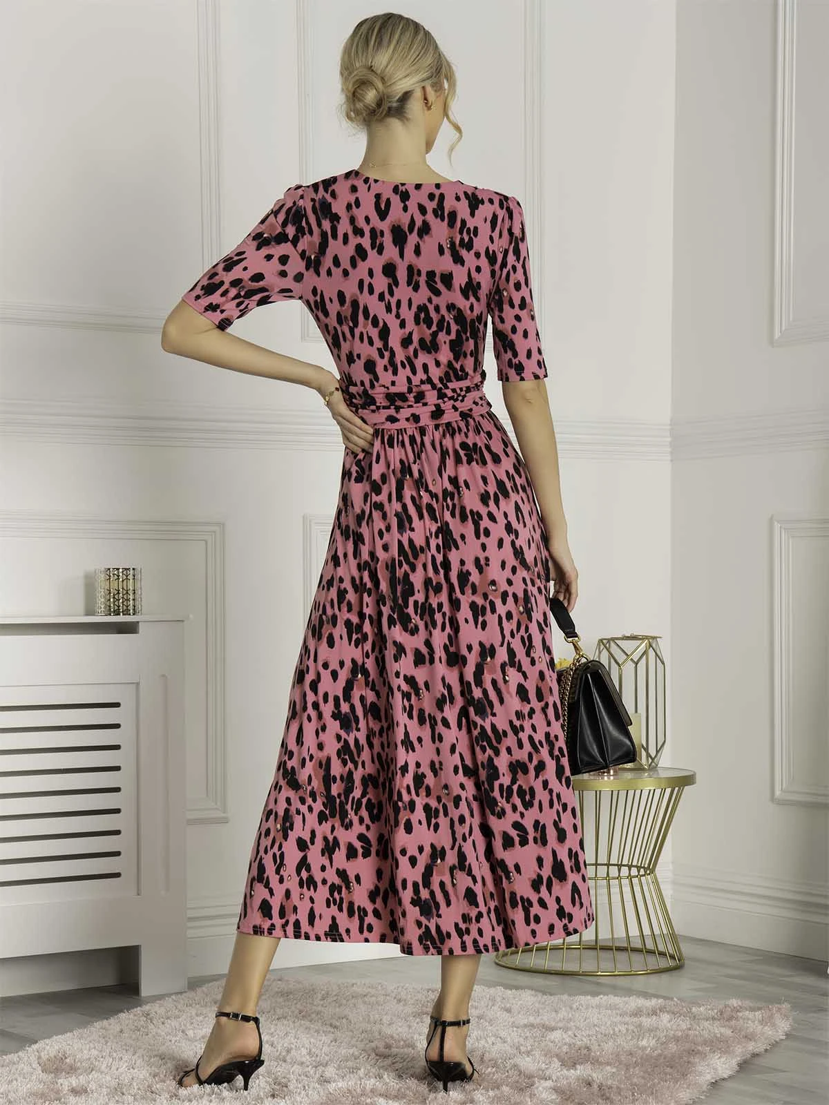 Jolie Moi Animal Print Wrap Neck Maxi Dress, Pink Animal 2 Jolie Moi Animal Print Wrap Neck Maxi Dress, Pink Animal - Image 2