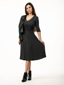 Valeria Viscose Midi Dress, Black Geo -DORIA Clothing Shop V 322BlackGeo 3