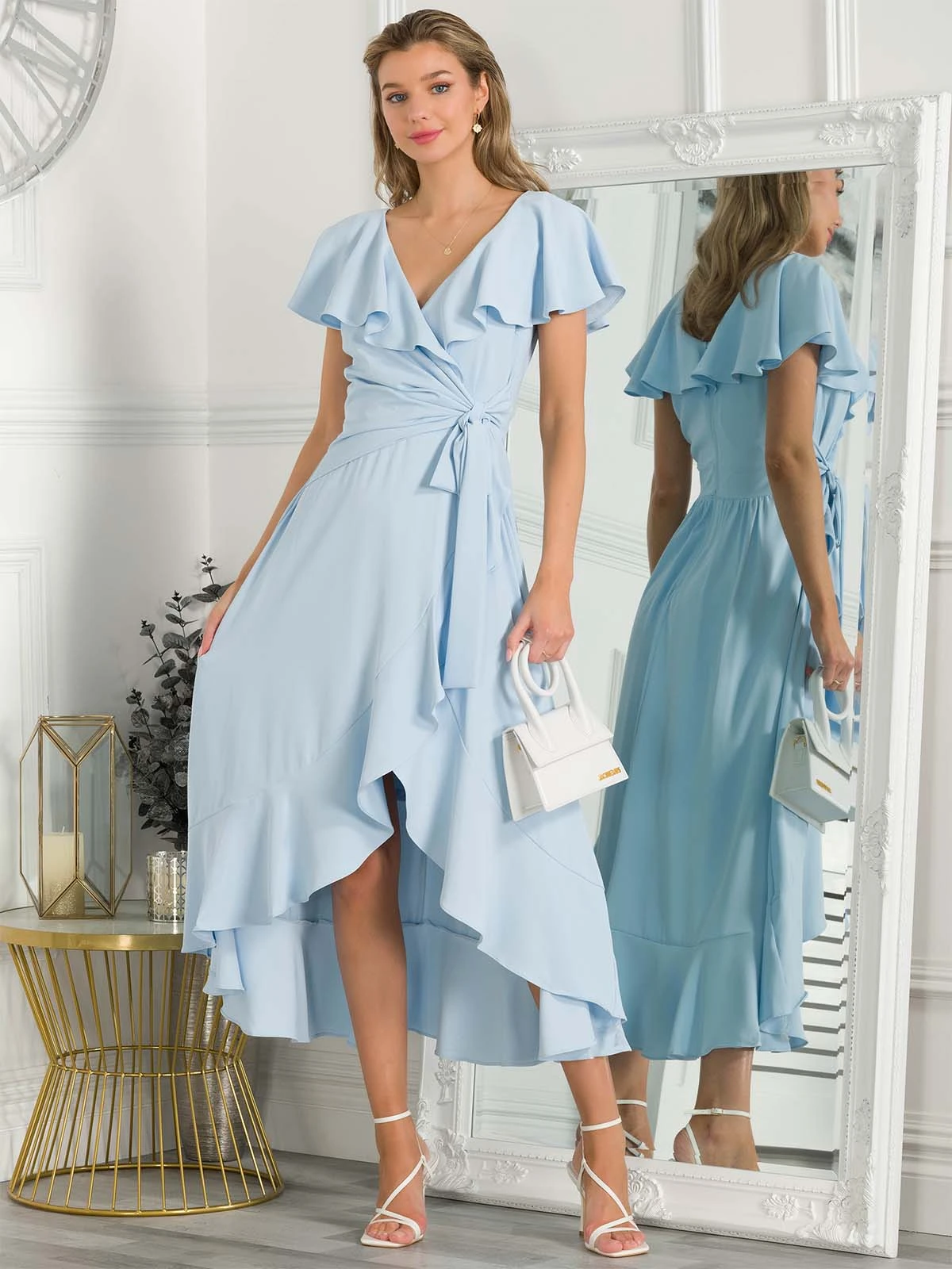 Vella Frill Wrap Maxi Dress, Baby Blue 6 Vella Frill Wrap Maxi Dress, Baby Blue - Image 6
