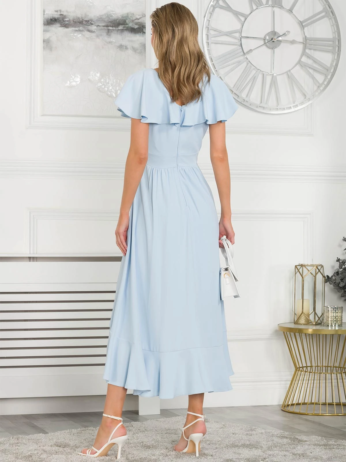 Vella Frill Wrap Maxi Dress, Baby Blue 2 Vella Frill Wrap Maxi Dress, Baby Blue - Image 2