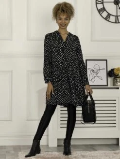 Penele Printed Viscose Shirt Dress, Black Geo -DORIA Clothing Shop VS 2101 BlackGeo 2