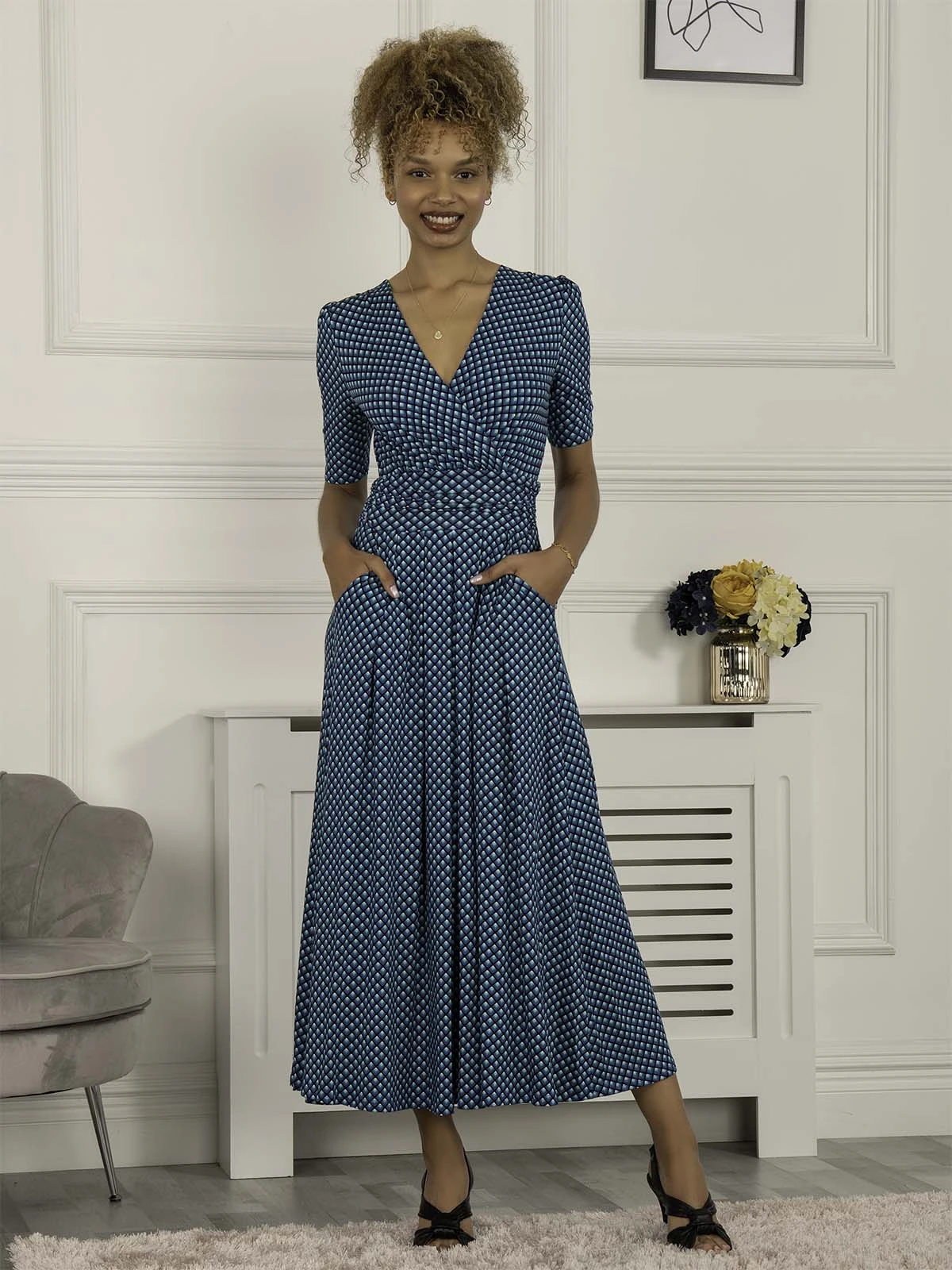 Jolie Moi Macara Spot Print Wrap Maxi Dress, Blue Geo 5 Jolie Moi Macara Spot Print Wrap Maxi Dress, Blue Geo - Image 5