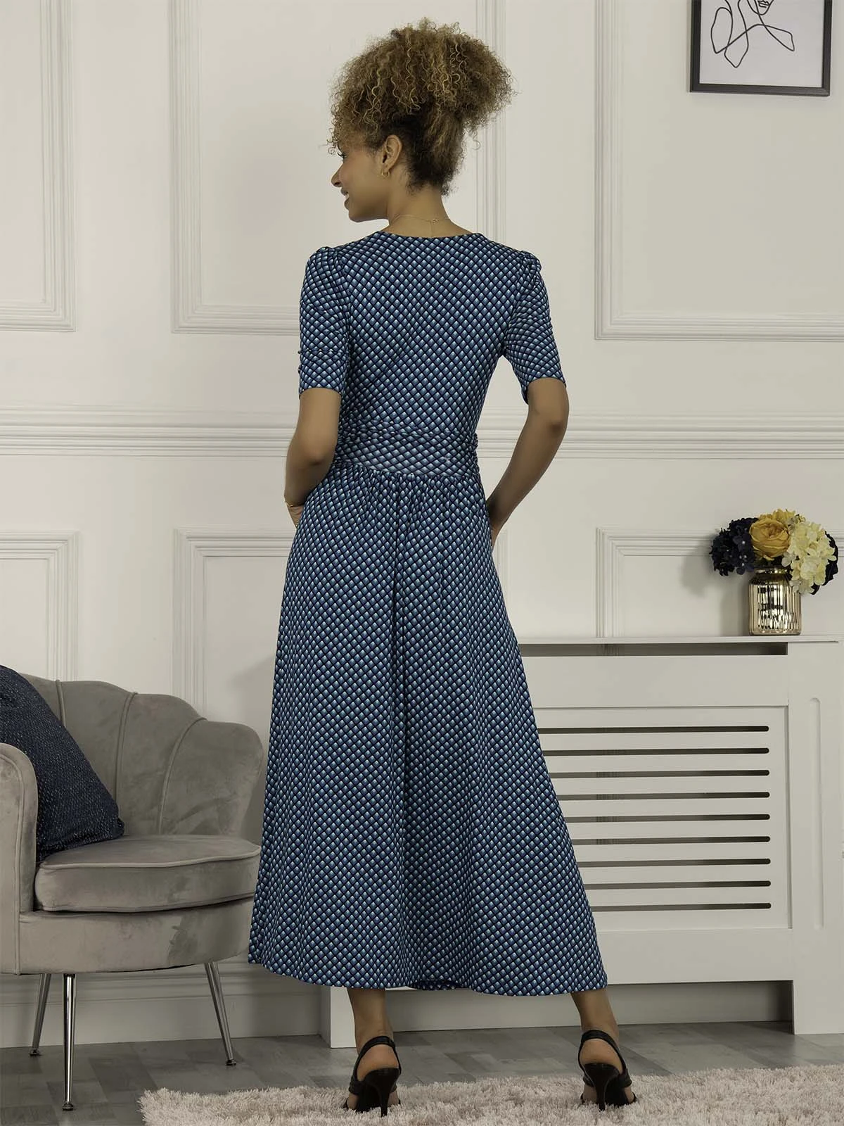 Jolie Moi Macara Spot Print Wrap Maxi Dress, Blue Geo 2 Jolie Moi Macara Spot Print Wrap Maxi Dress, Blue Geo - Image 2