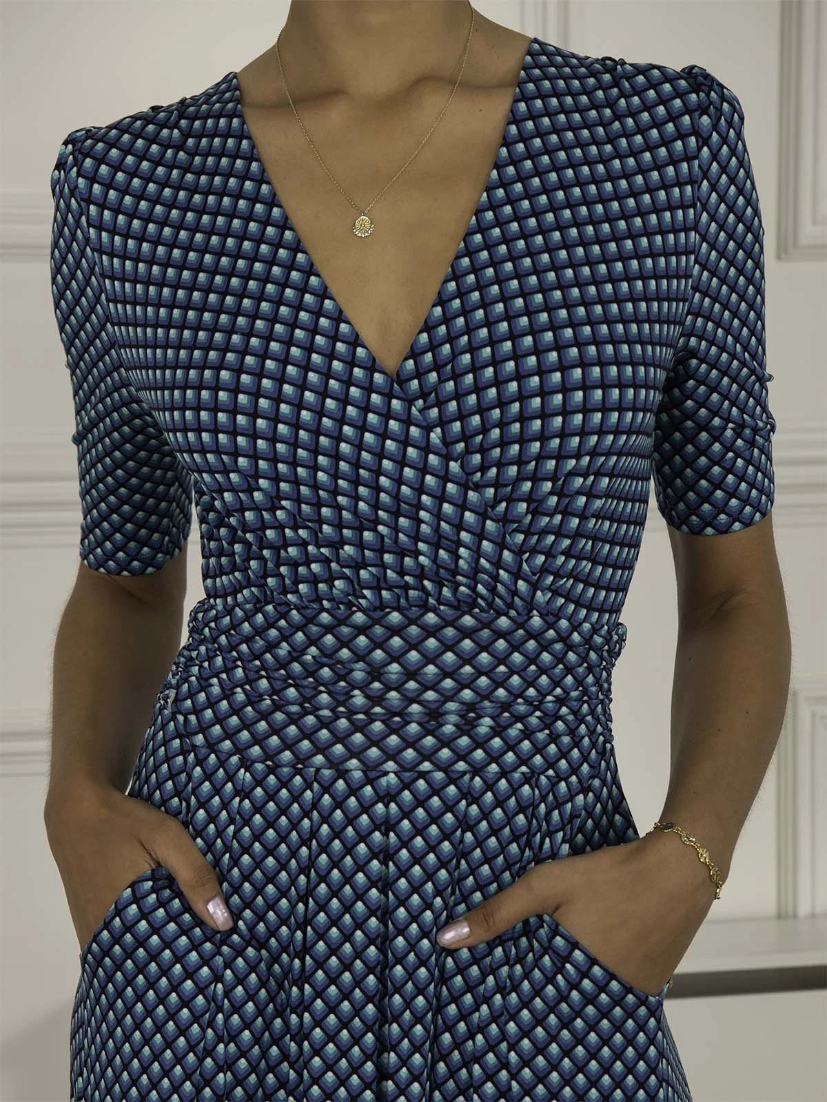 Jolie Moi Macara Spot Print Wrap Maxi Dress, Blue Geo 3 Jolie Moi Macara Spot Print Wrap Maxi Dress, Blue Geo - Image 3