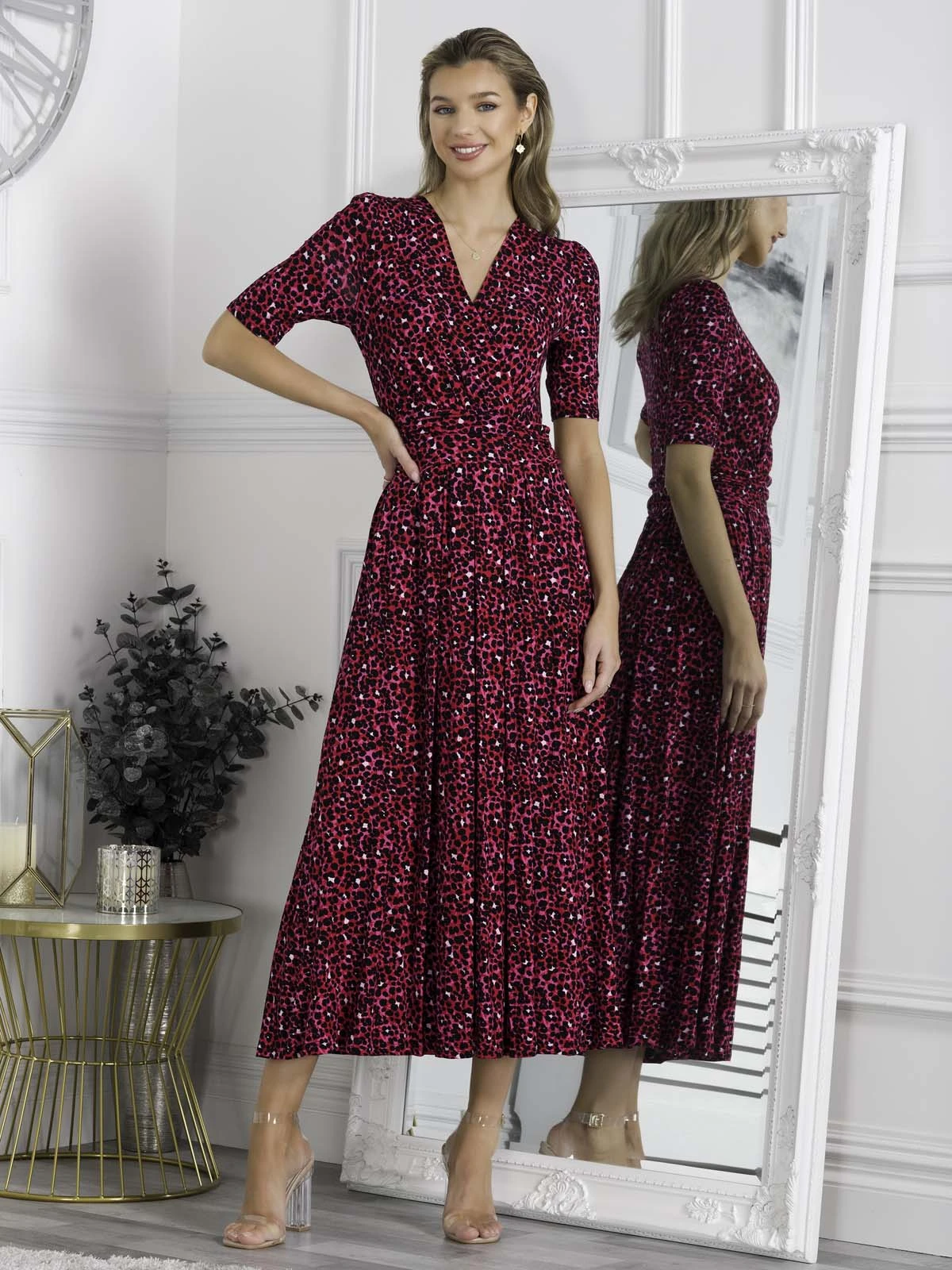 Jolie Moi Macara Animal Print Wrap Maxi Dress, Pink Animal 1 Jolie Moi Macara Animal Print Wrap Maxi Dress, Pink Animal