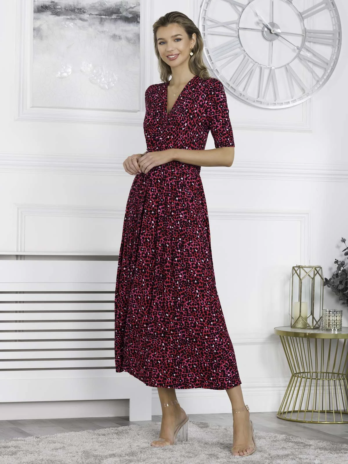 Jolie Moi Macara Animal Print Wrap Maxi Dress, Pink Animal 5 Jolie Moi Macara Animal Print Wrap Maxi Dress, Pink Animal - Image 5