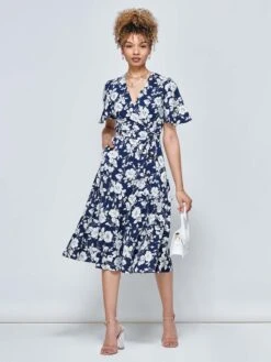 Wylla Wrap Woven Midi Dress, Navy Floral 13 Wylla Wrap Woven Midi Dress, Navy Floral -DORIA Clothing Shop W 397 19 NAVYFLORAL 1