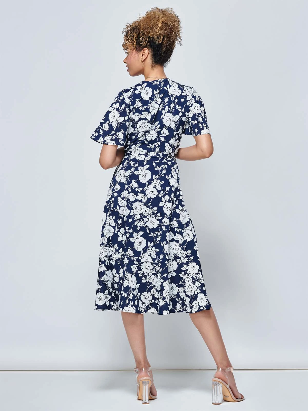 Wylla Wrap Woven Midi Dress, Navy Floral 4 Wylla Wrap Woven Midi Dress, Navy Floral - Image 4