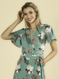 Wylla Wrap Woven Midi Dress, Green Floral 21 Wylla Wrap Woven Midi Dress, Green Floral -DORIA Clothing Shop W 397 19 GreenFloral 4