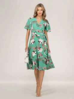 Wylla Wrap Woven Midi Dress, Green Floral 14 Wylla Wrap Woven Midi Dress, Green Floral -DORIA Clothing Shop W 397 19 GreenFloral 6