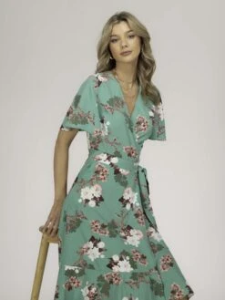 Wylla Wrap Woven Midi Dress, Green Floral 13 Wylla Wrap Woven Midi Dress, Green Floral -DORIA Clothing Shop W 397 19 GreenFloral 8