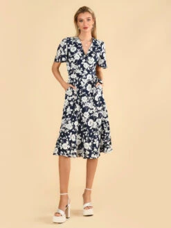 Wylla Wrap Woven Midi Dress, Navy Floral 16 Wylla Wrap Woven Midi Dress, Navy Floral -DORIA Clothing Shop W 397 19 NavyFloral 6