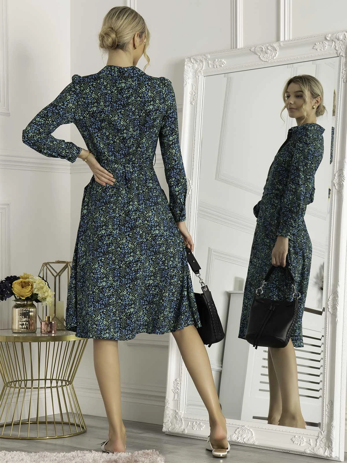 Jolie Moi Qiya Shirt Midi Dress, Blue Animal 6 Jolie Moi Qiya Shirt Midi Dress, Blue Animal - Image 6