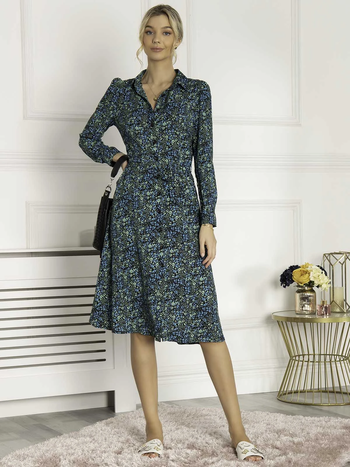 Jolie Moi Qiya Shirt Midi Dress, Blue Animal 1 Jolie Moi Qiya Shirt Midi Dress, Blue Animal