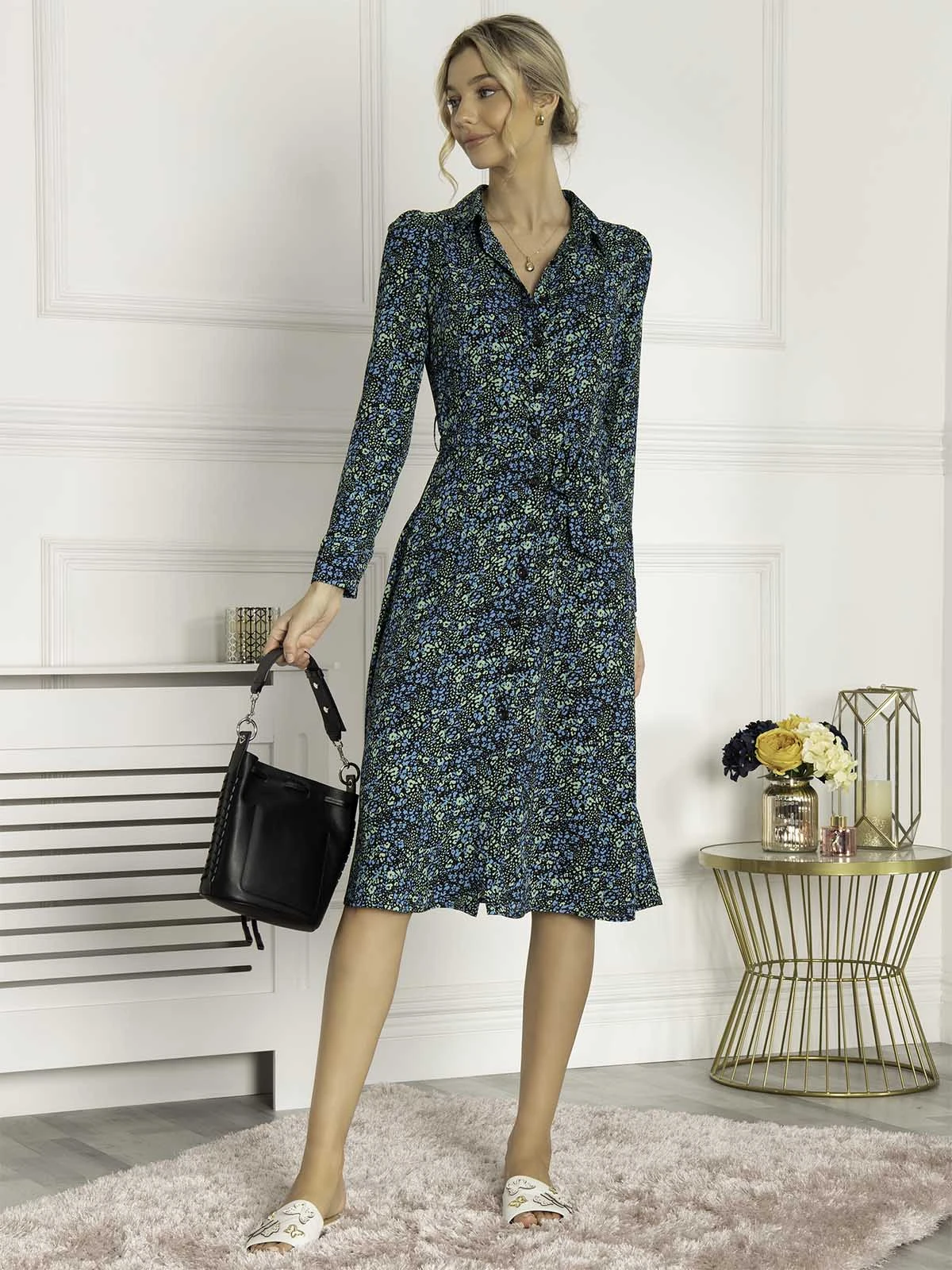 Jolie Moi Qiya Shirt Midi Dress, Blue Animal 3 Jolie Moi Qiya Shirt Midi Dress, Blue Animal - Image 3