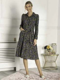 Jolie Moi Qiya Shirt Midi Dress, Purple Animal -DORIA Clothing Shop W091 112 PurpleAnimal 4