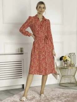Jolie Moi Qiya Shirt Midi Dress, Red Animal -DORIA Clothing Shop W091 112 RedAnimal 4