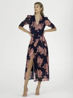 Winona Mesh Wrap Maxi Dress, Navy Floral 10 Winona Mesh Wrap Maxi Dress, Navy Floral -DORIA Clothing Shop W397 130 NavyFloral 1
