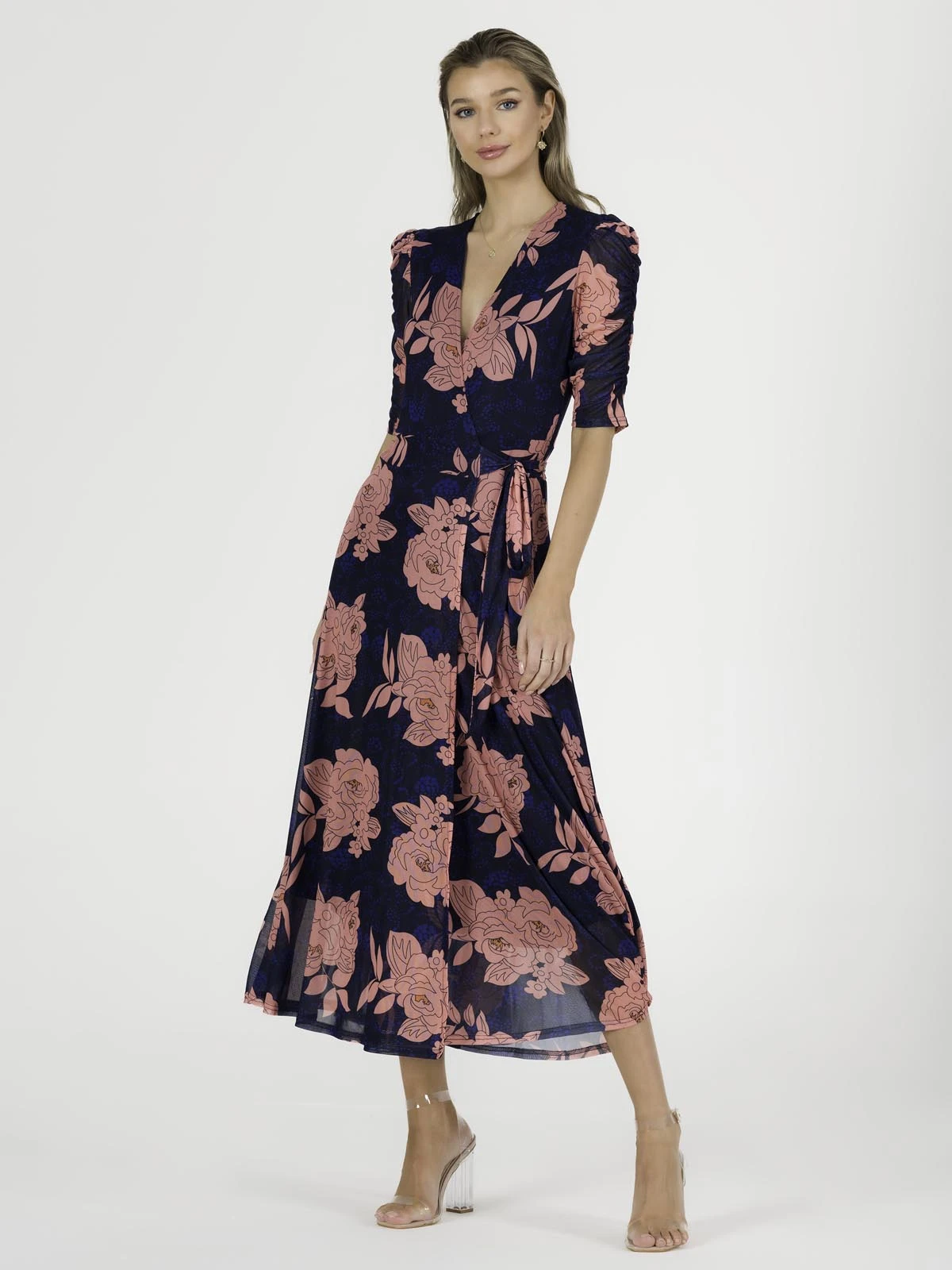 Winona Mesh Wrap Maxi Dress, Navy Floral 5 Winona Mesh Wrap Maxi Dress, Navy Floral - Image 5