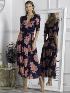 Winona Mesh Wrap Maxi Dress, Navy Floral 13 Winona Mesh Wrap Maxi Dress, Navy Floral -DORIA Clothing Shop W397 130 NavyFloral 3