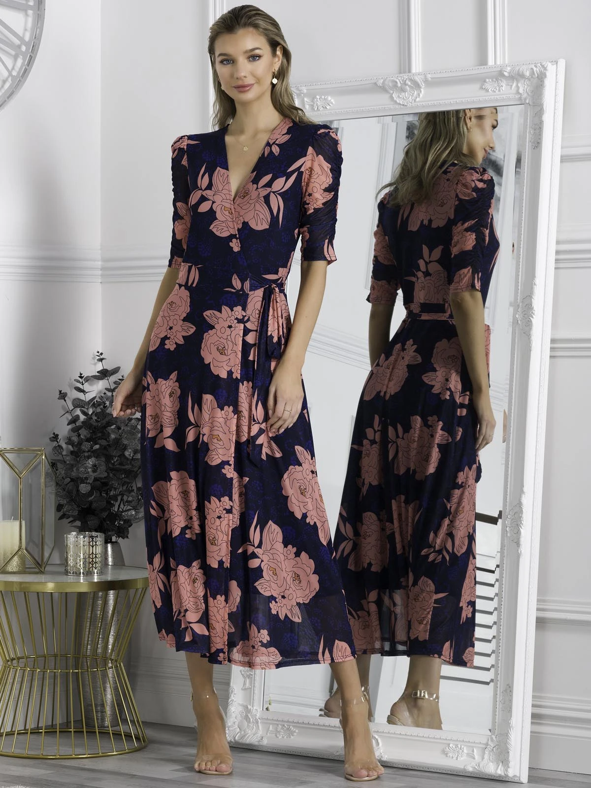 Winona Mesh Wrap Maxi Dress, Navy Floral 7 Winona Mesh Wrap Maxi Dress, Navy Floral - Image 7