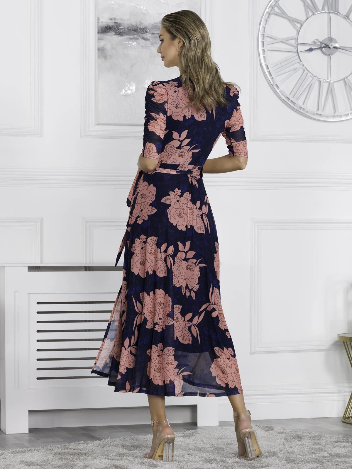 Winona Mesh Wrap Maxi Dress, Navy Floral 2 Winona Mesh Wrap Maxi Dress, Navy Floral - Image 2