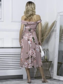 Paula Bardot Neck Mesh Dress, Dusty Pink -DORIA Clothing Shop WG 2318 DustyPink 2