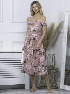 Paula Bardot Neck Mesh Dress, Dusty Pink -DORIA Clothing Shop WG 2318 DustyPink 4