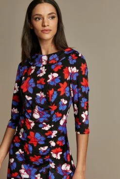 Roll Collar Ruched Jersey Shift Dress, Black Floral -DORIA Clothing Shop WL920015001 D 1 720d8ffb d71f 492c a54e 50d1aefbccf9