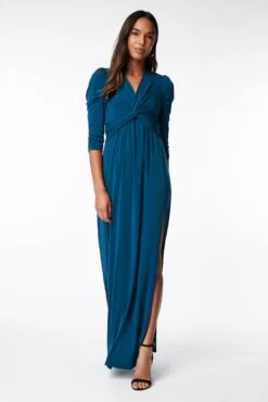 Twist Knot Front Maxi Dress, Dark Teal