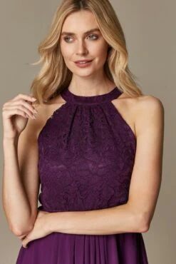 Halter Neck Lace Maxi Bridesmaid Dress, Dark Purple 9 Halter Neck Lace Maxi Bridesmaid Dress, Dark Purple -DORIA Clothing Shop WL921024019 D 1 1d900a8b 2399 4722 9e02 8e2ce81a5b53