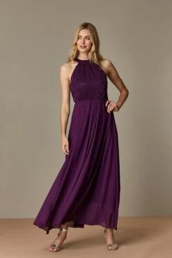 Halter Neck Lace Maxi Bridesmaid Dress, Dark Purple 8 Halter Neck Lace Maxi Bridesmaid Dress, Dark Purple -DORIA Clothing Shop WL921024019 F 1 bf50b5ed cb60 46ac 81e2 7b01319541d3
